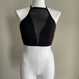 (M) SHEIN Black Halter Neck Crop Top